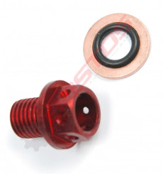 Piece Bouchon vidange aimant&eacute; ROUGE de Pit Bike et Dirt Bike