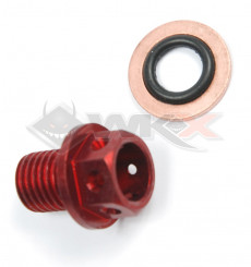 Piece Bouchon vidange aimant&eacute; ROUGE de Pit Bike et Dirt Bike