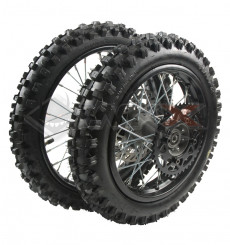 Piece Set de roues avant 14' + arri&egrave;re 12' axe 15mm de Pit Bike et Dirt Bike